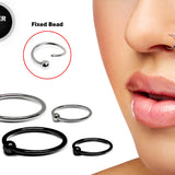 Sterling Silver Hoop Ball End Nose Ring, Black Captive Nose Hoop 24g (0.6mm) Nose Piercing - Fixed ball - Clip on and Flexible easy to Bend