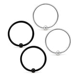 Sterling Silver Hoop Ball End Nose Ring, Black Captive Nose Hoop 24g (0.6mm) Nose Piercing - Fixed ball - Clip on and Flexible easy to Bend