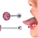 Sexy Flat Tongue Piercing Jewelry Titanium 14G Tongue barbell with Acrylic Coated Multiple CZ Crystal - Barbell Studs, Tongue Ring