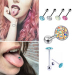 Sexy Flat Tongue Piercing Jewelry Titanium 14G Tongue barbell with Acrylic Coated Multiple CZ Crystal - Barbell Studs, Tongue Ring