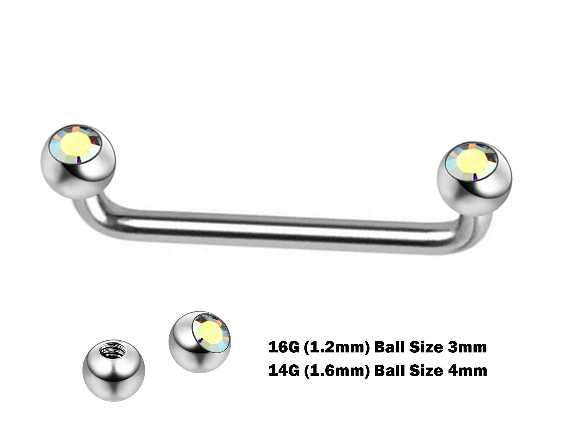 Dermal Surface Piercing, Nape Piercing with Gem Crystal - Titanium 16g 14g Implant Grade 90 degree Staple Bar - Collar Bone Piercing