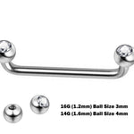 Dermal Surface Piercing, Nape Piercing with Gem Crystal - Titanium 16g 14g Implant Grade 90 degree Staple Bar - Collar Bone Piercing