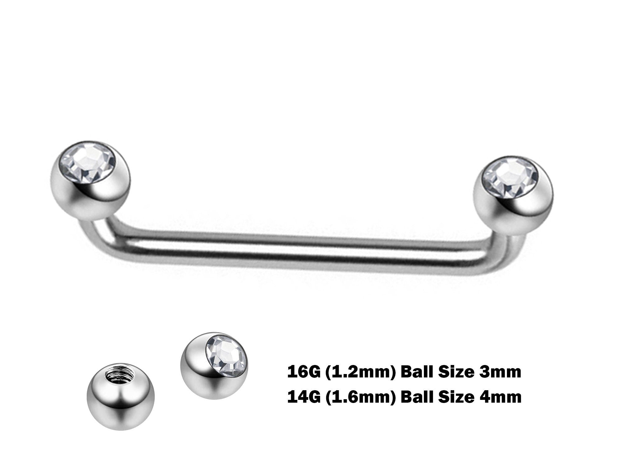 Dermal Surface Piercing, Nape Piercing with Gem Crystal - Titanium 16g 14g Implant Grade 90 degree Staple Bar - Collar Bone Piercing