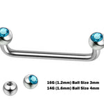 Dermal Surface Piercing, Nape Piercing with Gem Crystal - Titanium 16g 14g Implant Grade 90 degree Staple Bar - Collar Bone Piercing