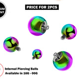 Internal Balls Piercing Parts - 2pcs Titanium Piercing Balls for Internal Piercing - 16G to 00G ball parts for Barbell, PA Ring, Labret