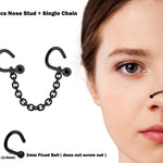 Nasallang Nose Screw Piercing, 2pcs Nostril Studs with Single Chain Piercing - 18G Nose Piercing with Fixed Ball Nostril Jewelry