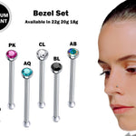 Straight Nose Stud Piercing, Titanium 22g 20g 18g Nose Pin with Bezel Set Crystal - Body Piercing for Nostril Stud, Nose Piercing, Nose bone