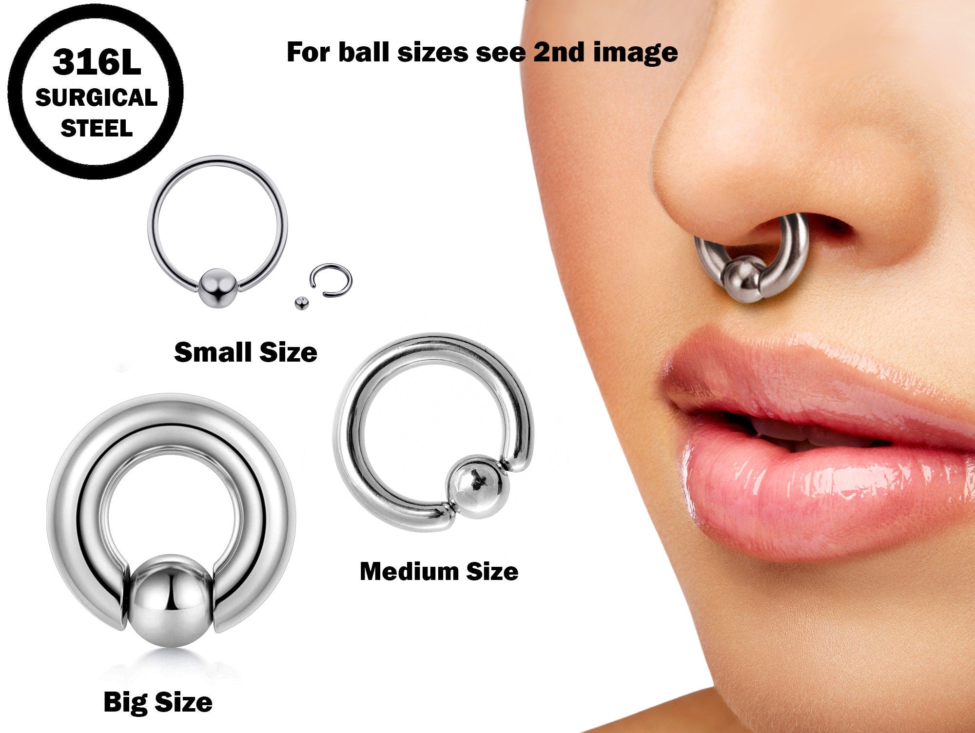 Captive Ball Ring Piercing 00g to 10g Big Gauge is with Spring Ball Septum Nose Piercing Jewelry Also Piercing for Genital