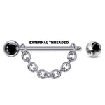 Nose Bridge Barbell Front Gem CZ Crystal, Titanium Barbell Studs with Chain 16g 14g Body Piercing Jewellery - Externally Threaded