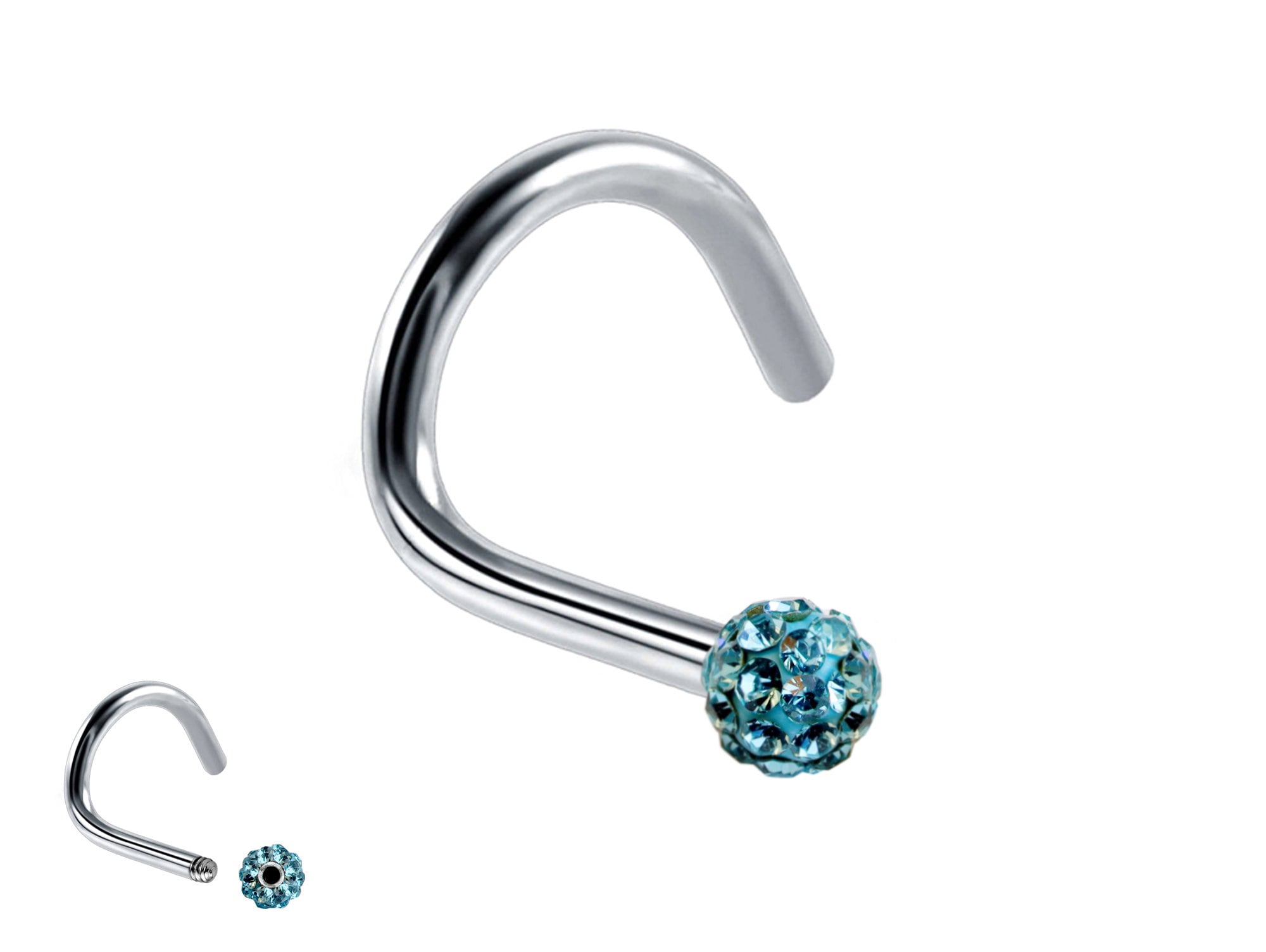 Nostril Screw Studs, Nasallang Piercing with Disco Ball CZ Crystal - Titanium 20g 18g 16g Indian Nose Stud - Externally Threaded Ball