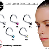 Nostril Screw Nose Piercing, Nasallang Studs with Gem Ball CZ Crystal - Titanium 20g 18g 16g Indian Nose Stud - Externally Threaded Ball