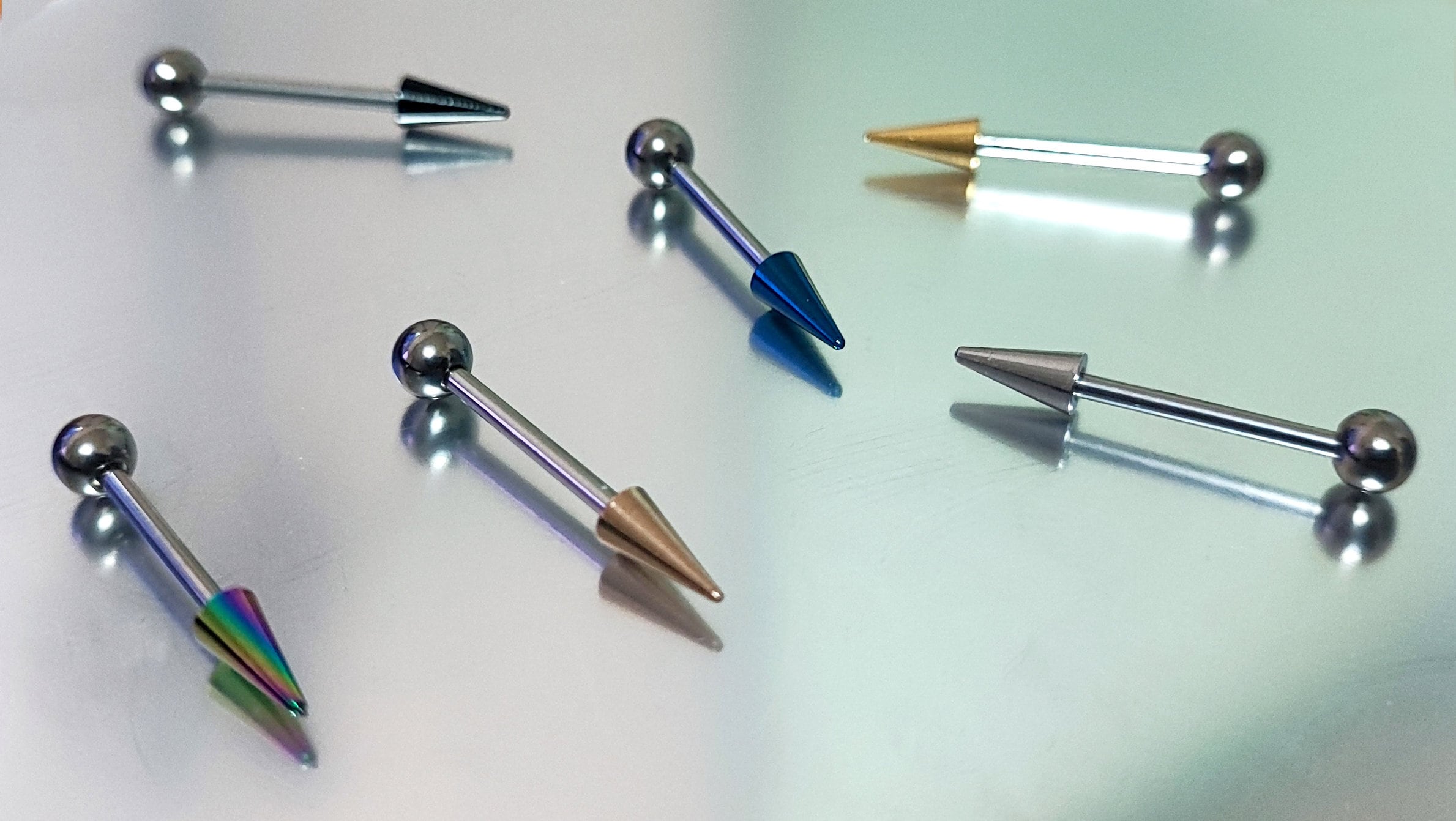 Cartilage Piercing, Spike Helix Earring with Colorful Top Spike, Long Spike & Extra Long Spike Barbell Earring - Titanium 14G (1.6mm)