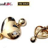 14K Gold Heart Belly Rings- Solid Gold Belly Button Ring with Gem Stone - 14g Belly Ring - Finest Quality Gold Body Piercing Jewelry