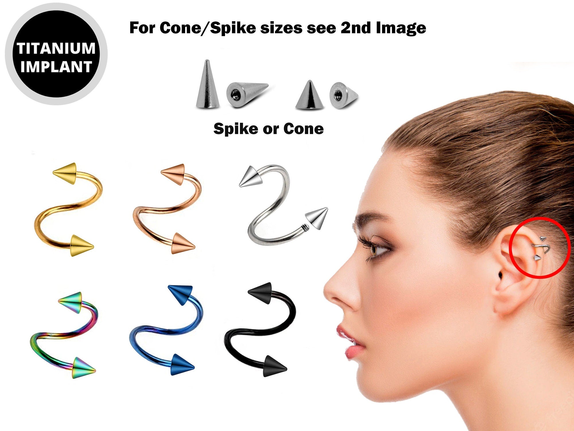 Spiral Helix Piercing, Titanium Twisted Barbell Earring 16g 14g in many Colours - Vacuum Plated - Also Piercing for Lip, Eyebrow, EarLobe