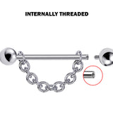 Nose Piercing, Titanium Bridge Barbell Internal / External Threaded with Piercing Chain - Bridge Chain Piercing also for Nipple Jewelry