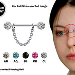 Barbell Bridge Chain Piercing with Disco Ball CZ Crystal, Titanium Barbell Studs 16g 14g Body Piercing Jewellery - Externally Threaded