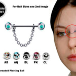 Nose Bridge Jewelry Barbell with Multi Stone Crystal, Titanium Barbell Studs 16g 14g Body Piercing Jewellery - Externally Threaded