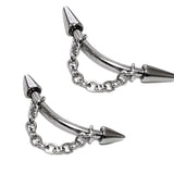 Nose Bridge Curved Barbell Piercing Cone/Spike Bent Bar with Chain Nose Jewelry - Titanium 18G 16G 14G Piercing Also for Lips, Belly, Rook