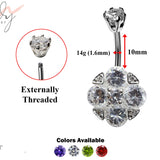 Silver Belly Bars, Belly Piercing - 4 Stones Belly Button Ring with High Quality CZ Crystals - Navel Jewelry - 14g (1.6mm) Length is 10mm