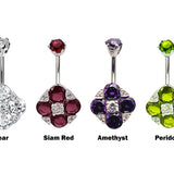 Silver Belly Bars, Belly Piercing - 4 Stones Belly Button Ring with High Quality CZ Crystals - Navel Jewelry - 14g (1.6mm) Length is 10mm