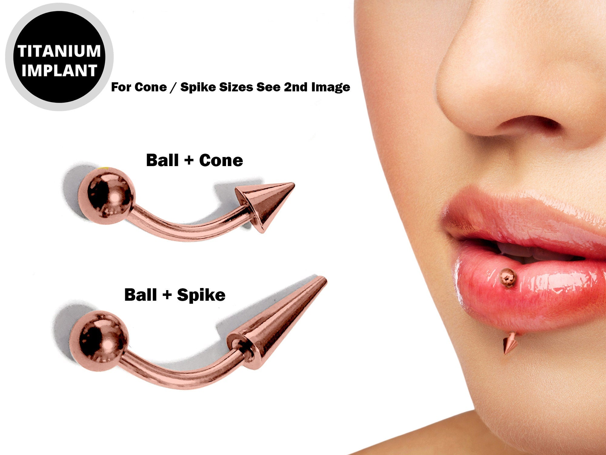 Spike Vertical Labret Stud Lip Piercings - Coloured Titanium Spikes / Cone 18g 16g 14g Curved Bar Also Piercing Stud for Anti- Eyebrow, Rook