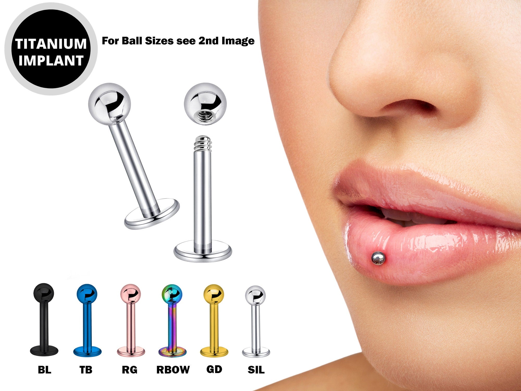 Titanium Ashley Piercing Lip Stud - 18g 16g 14g Labret Stud Piercing Also for Tragus Helix Cartilage Madonna Medusa Side Labret