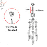 Designer Belly Rings- Silver - Luxury Dangle Chandelier Design Belly Bars with CZ Crystals - Belly Button Ring - 14g (1.6mm) Length is 8mm