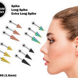 Cartilage Piercing, Spike Helix Earring with Colorful Top Spike, Long Spike & Extra Long Spike Barbell Earring - Titanium 14G (1.6mm)