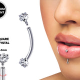 Titanium Vertical Labret Stud Lip Piercings with Prong Set Crystals Internally threaded 16g Curved Bar for Anti- Eyebrow, Rook