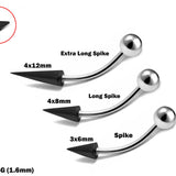 Spike Rook Piercing Jewelry Curved Bar Spike, Long Spike and Extra Long Spike Titanium 14G (1.6mm) Also for Eyebrow and Lip Piercing