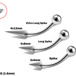 Spike Rook Piercing Jewelry Curved Bar Spike, Long Spike and Extra Long Spike Titanium 14G (1.6mm) Also for Eyebrow and Lip Piercing