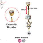 Gold Plated Drop Dangle Butterfly Belly Rings with CZ Crystals - Designer Belly Button Ring - Navel Ring - 14g (1.6mm) Length is 10mm