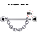 Nose Piercing, Titanium Bridge Barbell Internal / External Threaded with Piercing Chain - Bridge Chain Piercing also for Nipple Jewelry