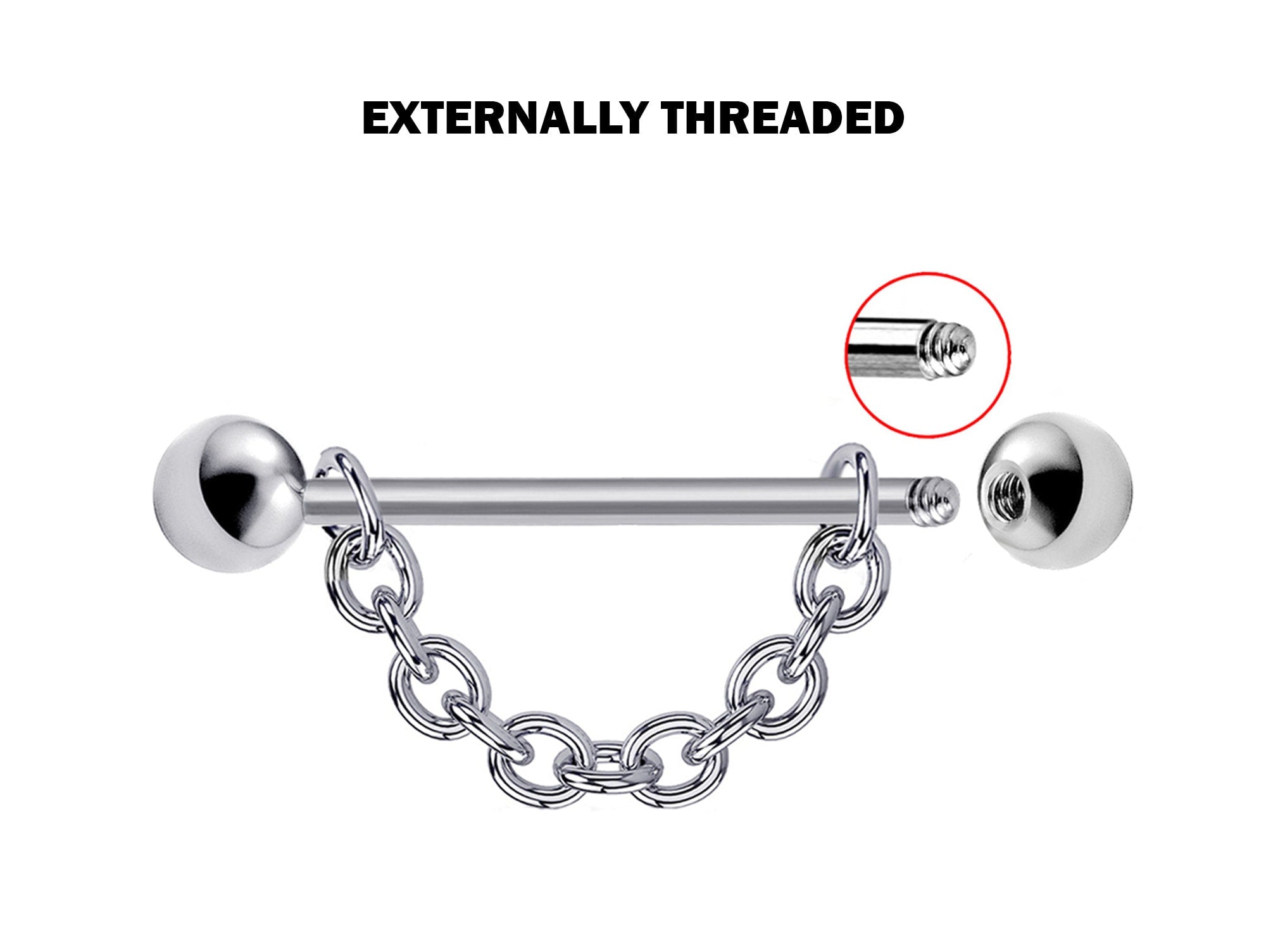 Nose Piercing, Titanium Bridge Barbell Internal / External Threaded with Piercing Chain - Bridge Chain Piercing also for Nipple Jewelry