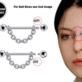 Nose Piercing, Titanium Bridge Barbell Internal / External Threaded with Piercing Chain - Bridge Chain Piercing also for Nipple Jewelry