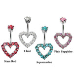 Heart Shape Silver Belly Button Ring - Jewelry Crafted Top Ball We use Quality Austrian cut Crystals - Navel Jewelry - 14g (1.6mm)