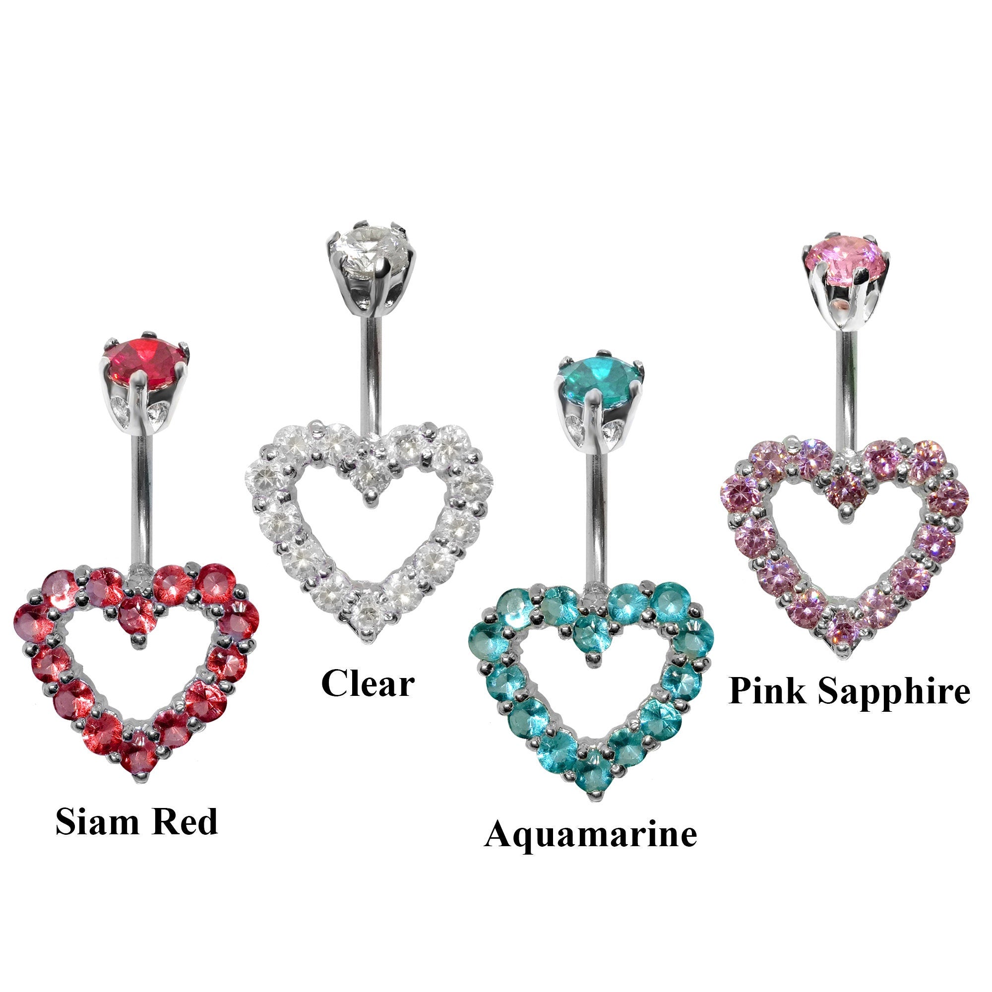 Heart Shape Silver Belly Button Ring - Jewelry Crafted Top Ball We use Quality Austrian cut Crystals - Navel Jewelry - 14g (1.6mm)