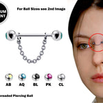 Bridge Chain Piercing Nose Jewelry with Gem Crystal, Titanium Barbell Studs 16g 14g Body Piercing Jewellery - Externally Threaded