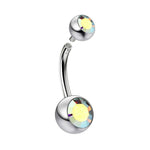 Titanium Internally Threaded Belly Bar, Belly Ring - 14g Double Jeweled Belly Crystal Body Jewellery Navel Piercing