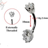 Cute Round Belly Bar, Belly Rings with Center Crystals - Designer Belly Bars - Silver - Belly Button Ring - 14g (1.6mm) Length is 10mm