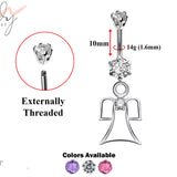 Designer Belly Bars - Silver - Guardian Angel Design Belly Ring with Center CZ Crystals - Navel Ring - 14g (1.6mm) Length is 10mm