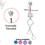 Designer Belly Ring - Silver - Hand cuff chain dangle Design Belly Bars with CZ Crystals - Navel Ring - 14g (1.6mm) Length is 10mm