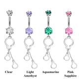 Designer Belly Ring - Silver - Hand cuff chain dangle Design Belly Bars with CZ Crystals - Navel Ring - 14g (1.6mm) Length is 10mm