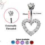 Heart Shape Silver Belly Button Ring - Jewelry Crafted Top Ball We use Quality Austrian cut Crystals - Navel Jewelry - 14g (1.6mm)