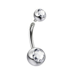 Titanium Internally Threaded Belly Bar, Belly Ring - 14g Double Jeweled Belly Crystal Body Jewellery Navel Piercing