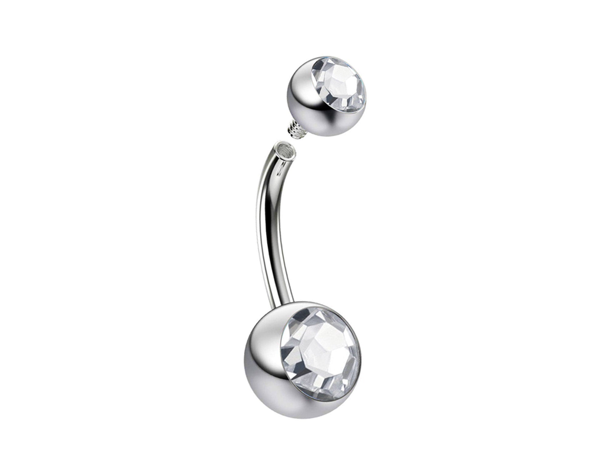 Titanium Internally Threaded Belly Bar, Belly Ring - 14g Double Jeweled Belly Crystal Body Jewellery Navel Piercing