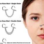 Spike Nasallang Nose Screw Piercing, 2pcs Nostril Studs with Chain Piercing - 18G Nose Piercing with Fixed Cone/Spike Black Nostril Jewelry