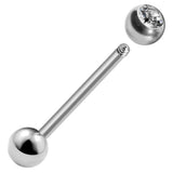 Tongue Barbell with Single Gem CZ Crystal Stud Piercing - Titanium 20g 18g 16g 14g Externally Threaded - Body Piercing Also for Nipple Bar