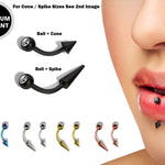 Vertical Labret Lip Piercings with Gem Ball Crystal Titanium Spikes / Cone 18g 16g 14g Curved Bar Also Piercing Stud for Anti- Eyebrow, Rook