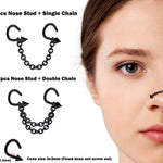 Spike Nasallang Nose Screw Piercing, 2pcs Nostril Studs with Chain Piercing - 18G Nose Piercing with Fixed Cone/Spike Black Nostril Jewelry